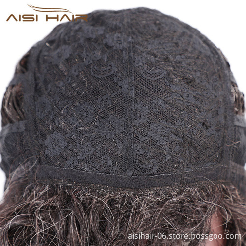Aisi Hair New Design For Black Women Human Hair 100% Brazilian Hair Afro Kinky Curly Mixed Gray Brown Wig